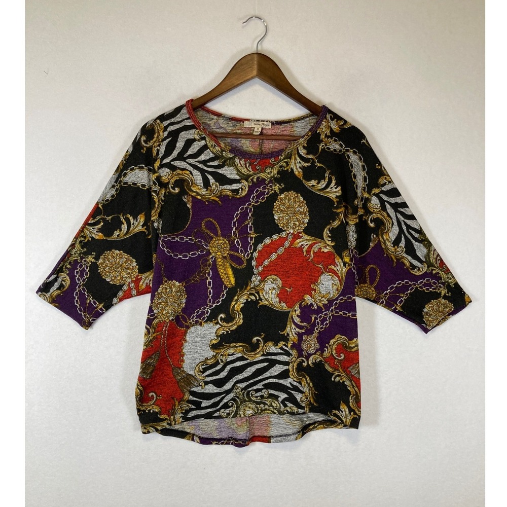 Baroque Maximalist Ultra‎ Teeze Womens Medium Multi Color Chain Zebra Print Top